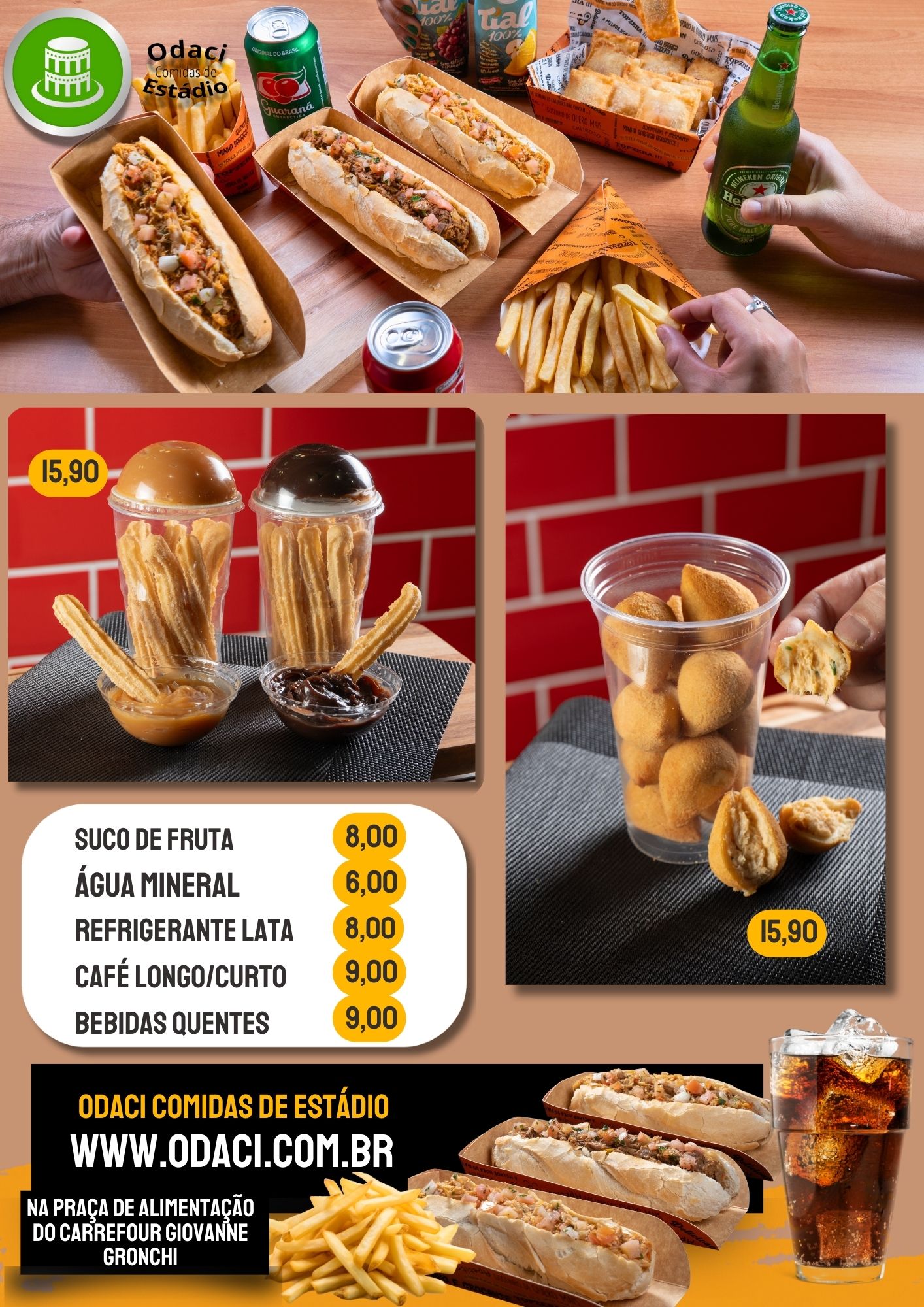Imagem ilustrando o cardápio do Odaci Comidas de Estádio